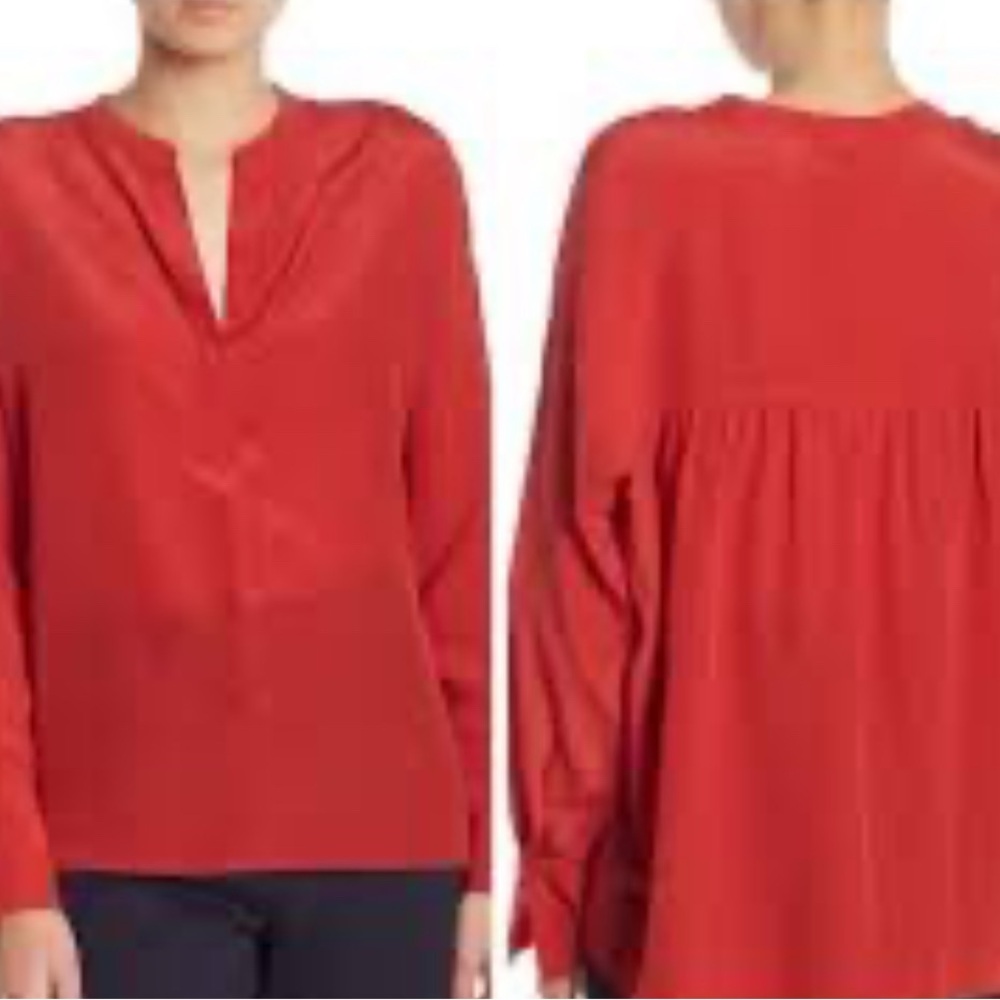 Vince Banded Collar Silk Blouse sz L